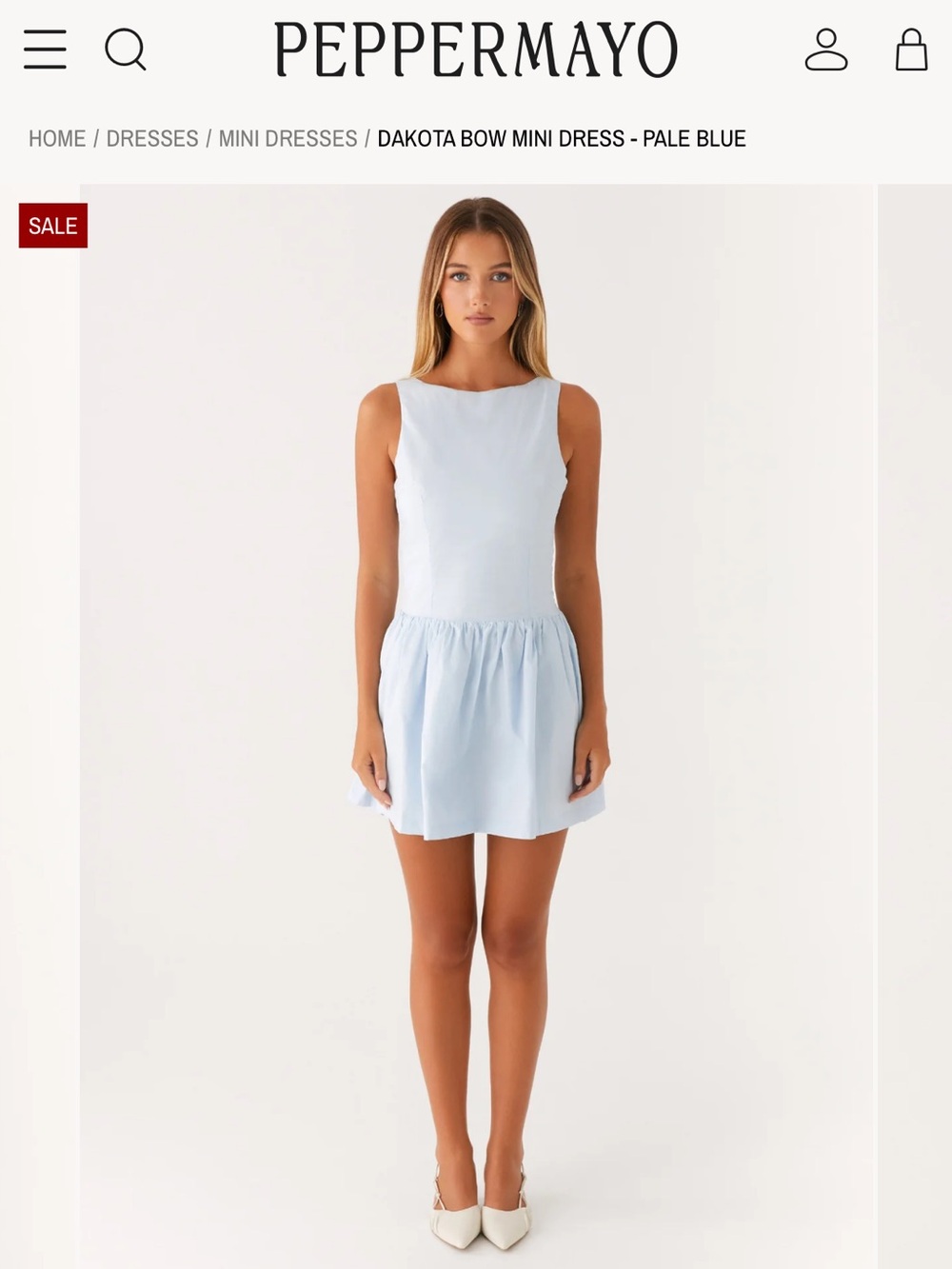 Peppermayo Light Blue Dakota Bow Mini Dress
